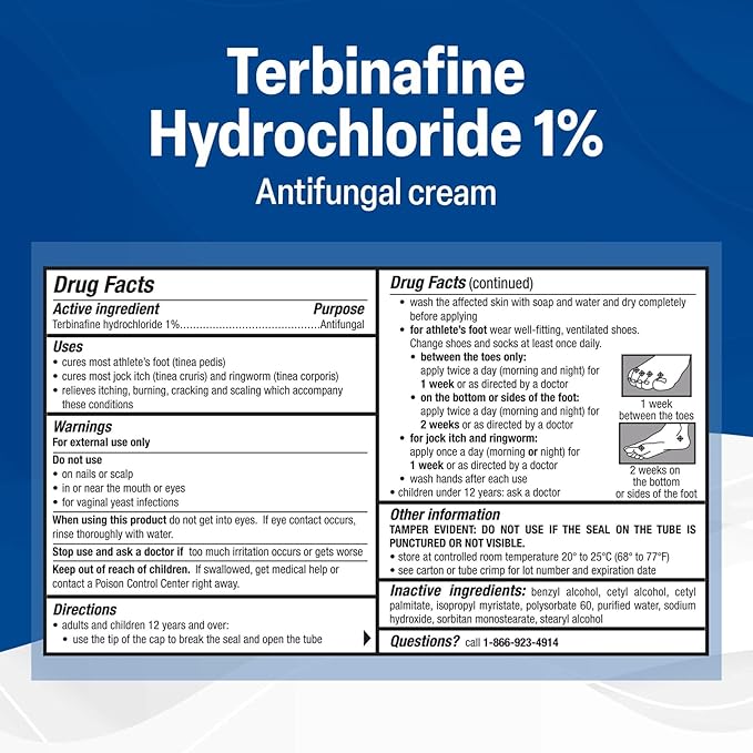 TARO Terbinafine Hydrochloride antifungal Cream 1% - Athletes Foot Cream Extra Strength, relieves itching & Burning, Cures Most Athlete's Foot, Jock Itch & Ringworm