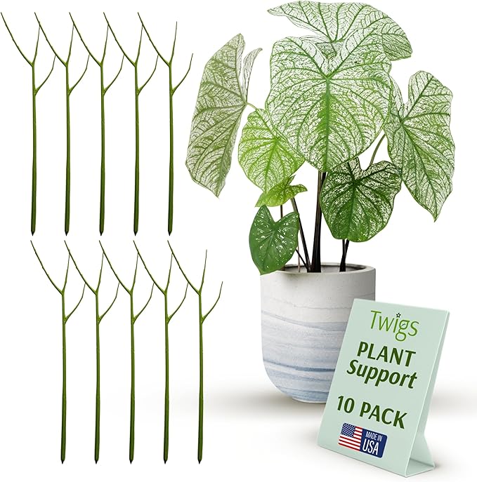 Twigs GA - Plant Support Stakes for Indoor & Outdoor Use, Durable Trellis Alternative for Climbing & Potted Plants, Houseplant Stem Holder Structures - Peony (Light Green), 10 Pack, 22" L, Original