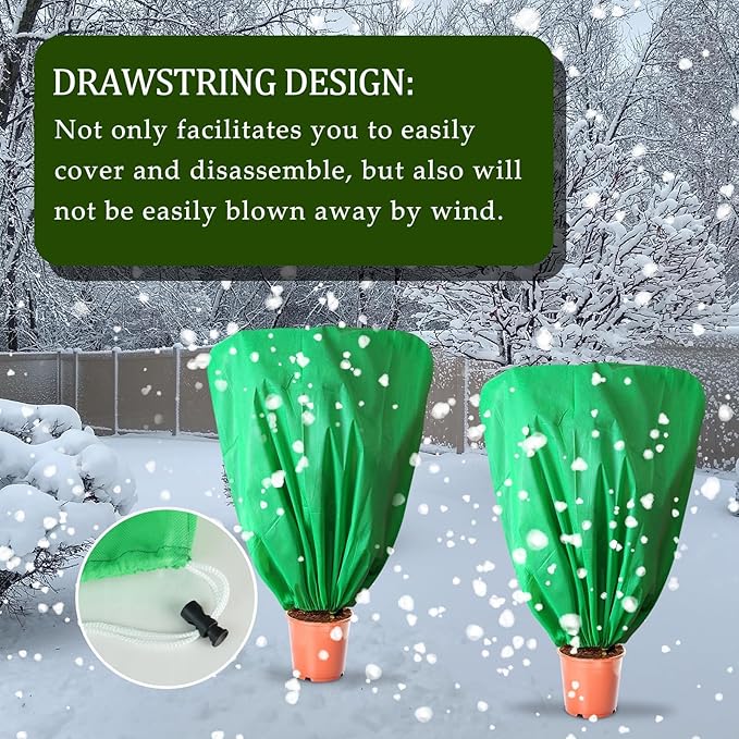 EYNDYN 8 Pcs Plant Covers Frost Protection Bag 47" x 31.5" Winter Reusable Plants Jacket with Drawstring Shrub Protection Wraps Bags Frost Blanket for Winter Outdoor Garden Plants