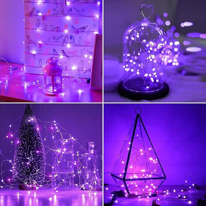 2 Pack Total 200 LED Fairy Lights Battery Operated String Lights with Remote & 8 Modes, 33FT Waterproof Copper Wire Battery Powered Twinkle Lights for Outdoor Christmas Parties Decoration Purple