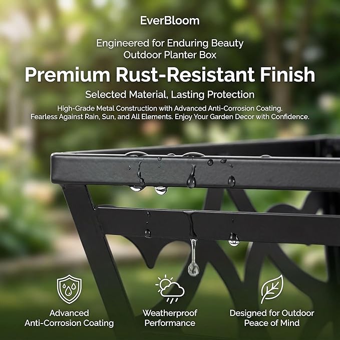 Railing Planter Box, Window Planter Boxes Outdoor 4 Pack 16 Inch Hanging Planter with Adjustable Bracket for Porch, Fence Flower Baskets with Coco Liners