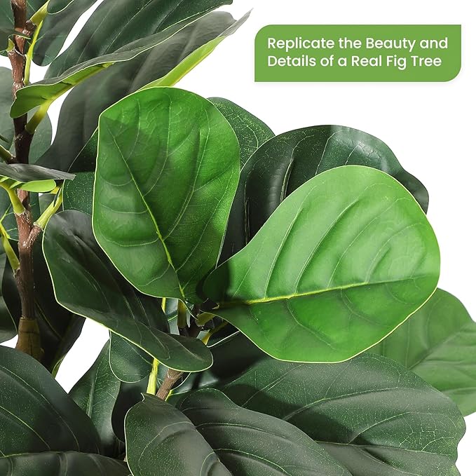 GarveeHome 7 ft Faux Fiddle Leaf Fig Tree with White Pot, Faux Trees with Artificial Plants 107 Fiddle Leaves Greenery - Lifelike Fake Tree for Home Office Store Room Decor Indoor Outdoor