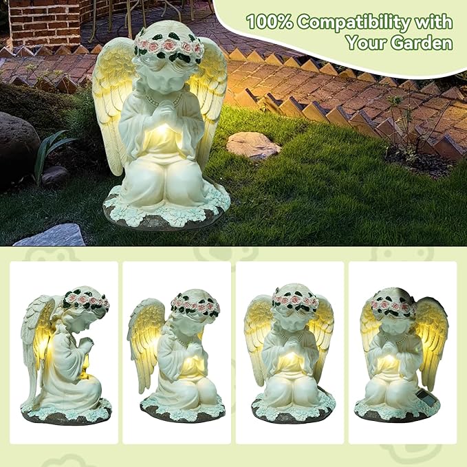 ArtCredit Solar Angel Garden Statues with LED Lights, Outdoor Decor for Patio Yard Balcony - Unique Housewarming Birthday Gifts for Women Mom Grandma
