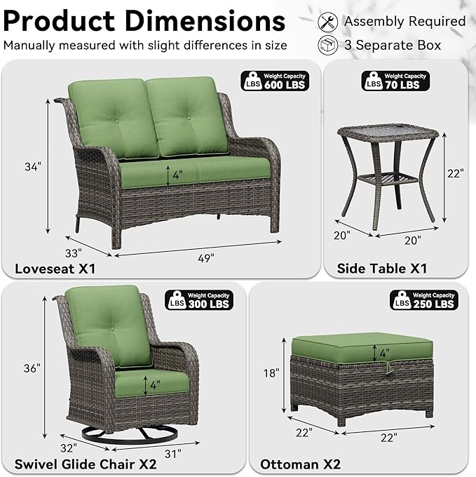 6 Piece Outdoor Wicker Patio Furniture Set, Outdoor Swivel Rocker Patio Chairs Set with Thickened Olefin Cushions, High Back and Deep Seating, Hand-Woven PE Rattan for Porch, Deck