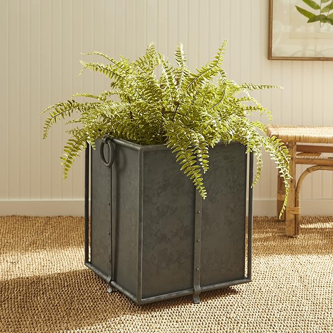 MY SWANKY HOME Large Minimalist Classic Metal Box Planters Liners Square Industrial Rivets Gray