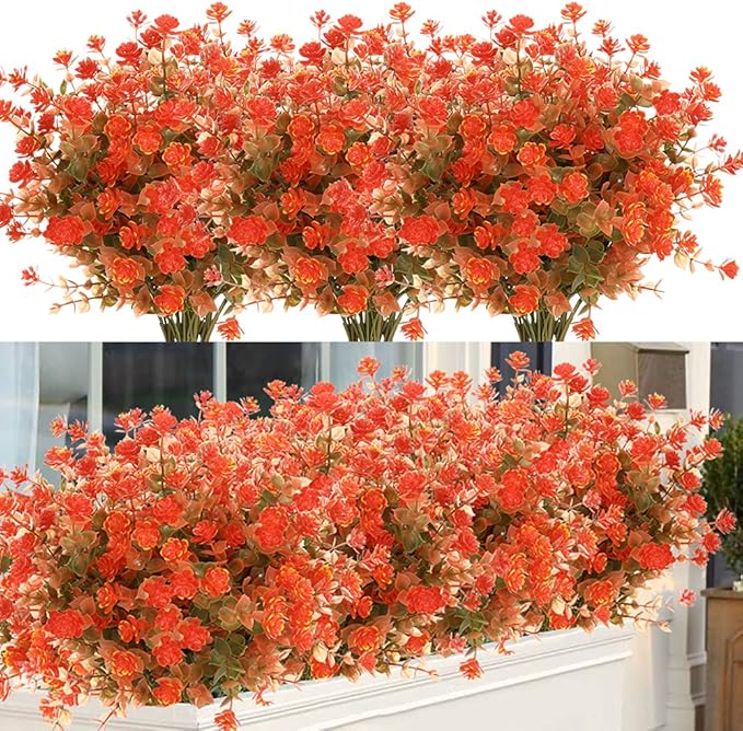ArtBloom 24 Bundles Artificial Fall Flowers No Fade Faux Autumn Plants, Fake Indoor Outdoor Greenery for Thanksgiving Christmas Wedding Party Home Garden Fireplace Décor (Tangerine)