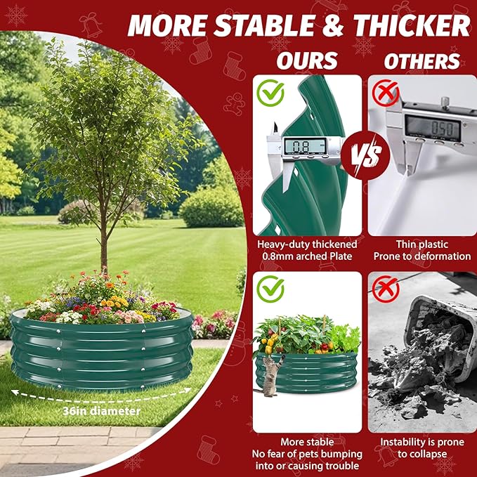 12 Inch Tall Heavy-Duty Round Steel Rised Garden Bed – Wave-Shaped Design Galvanized Metal Planter Box for Vegetables Flowers Succulent at Patio/Garden Outdoor (Green, 36" Diameter)