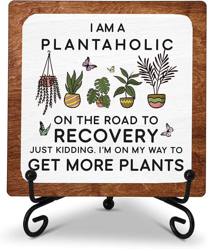 Plantahloc Table Sign For Garden, Funny 5x5 Inch Decor Plaque, Farewell Office Gift For Plant Lady Plant Lover Plant Mom Plant Lover, Wood Plaque For Greenhouse Garden Farmhouse Decor Wood Sign B(20)