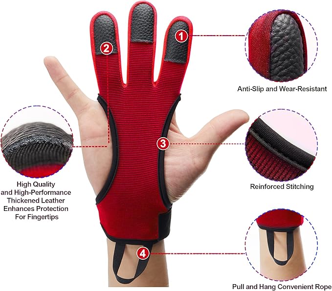 Archery Gloves 2 Pack Shooting Hunting Leather Guard 3-Finger Guard for Youth Adult Man Woman and Beginner Recurve Arrow Bow Archery Protective Gear Accessories