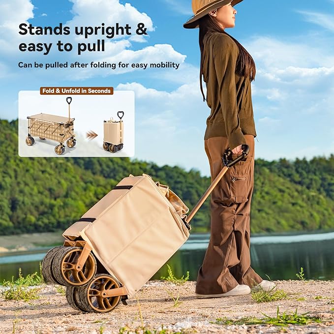 Whitsunday Collapsible Folding Wagon, Heavy Duty Utility Beach Wagons with All-Terrain Wheels for Camping,Garden,Sports Green