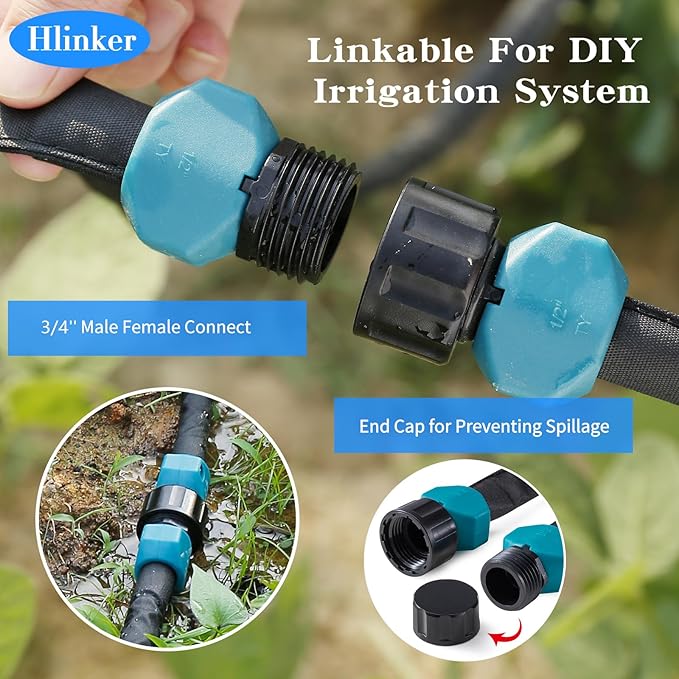 2026 Flat Soaker Hose 150 ft (75ft 2Packs) with Stake for Garden, Linkable Drip Hose Diy Automates Garden Irrigation System Saving 89% Water, Dual-layer Leak-free Design Water Hose with Holes