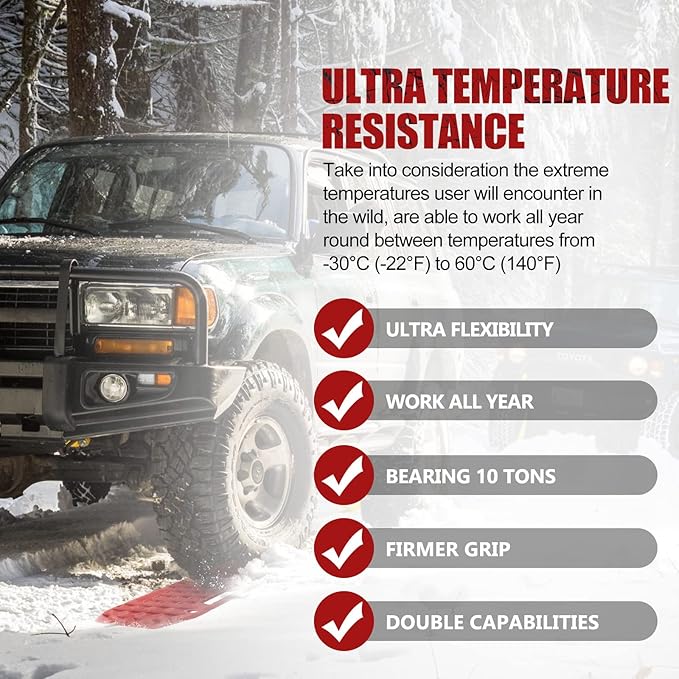 BUNKER INDUST Off-Road Traction Boards with Jack Base,Pair Recovery Track 4X4 Jeep Truck Emergency Tire Traction Mat with Bag -Sand, Mud, Snow Tracks Red Traction Pad (Gen 7th)
