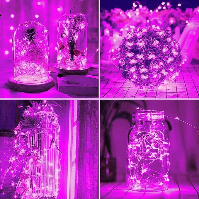 RUICHEN Silver Wire 33 Ft 100 LED USB Fairy String Lights with On/Off Switch (Pink)