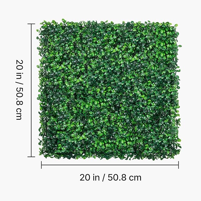 VEVOR Artificial Boxwood Panel, 24pcs 20 x 20 in, 1.6 in Sun Protected Boxwood Hedge Wall Panels, Green Fake Grass Wall for Privacy Fence Decor Indoor Outdoor Garden Backyard