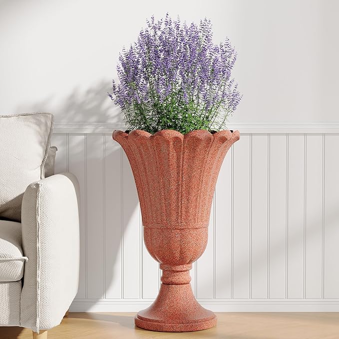 seethmi 23" Tall Planters for Outdoor Plants Set of 2, Planter with Drainage Holes and Petal Design, Large Outdoor Planters for Porch, Garden, Indoor, Red