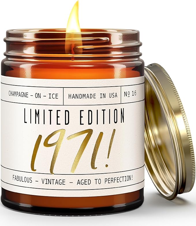 55th Birthday Gifts for Women - 'Limited Edition 1971' Soy Candle, w/Champagne on Ice I 55th Birthday Gift for Her Ideas I 9oz Reusable Jar, 50Hr Burn, Made in USA
