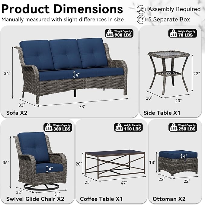 8 Piece Outdoor Wicker Patio Furniture Set, Outdoor Swivel Rocker Patio Chairs Set with Thickened Olefin Cushions, High Back and Deep Seating, Hand-Woven PE Rattan for Porch, Deck