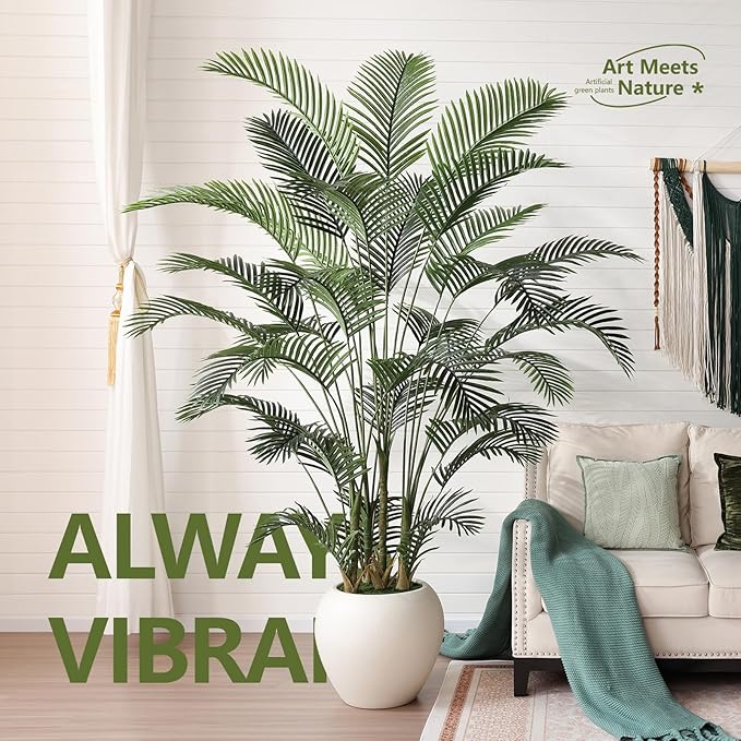 Verinatural Artificial Palm Tree Plant - 8FT Tall Fake Tree with Realistic Look & UV Protection - Large Indoor Outdoor Faux Floor Plant for Home Office Decor