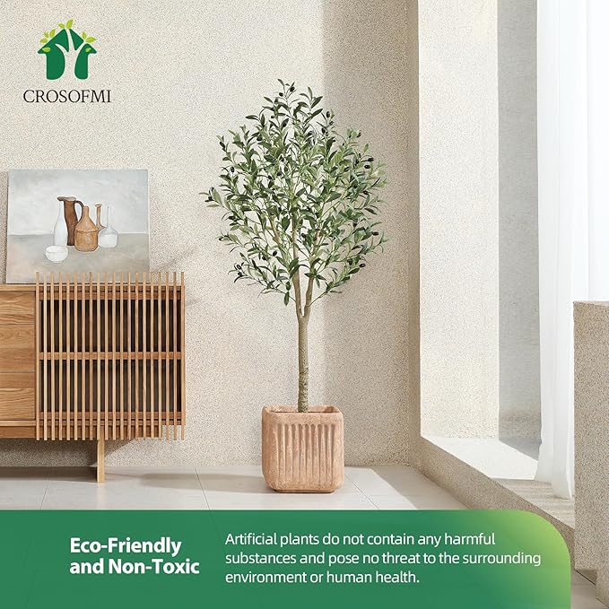 CROSOFMI Artificial Olive Tree Plant 5Ft Fake Topiary Silk Tree, Perfect Faux Plants in Pot for Indoor Outdoor House Home Office Garden Modern Decoration Housewarming Gift,1Pcs