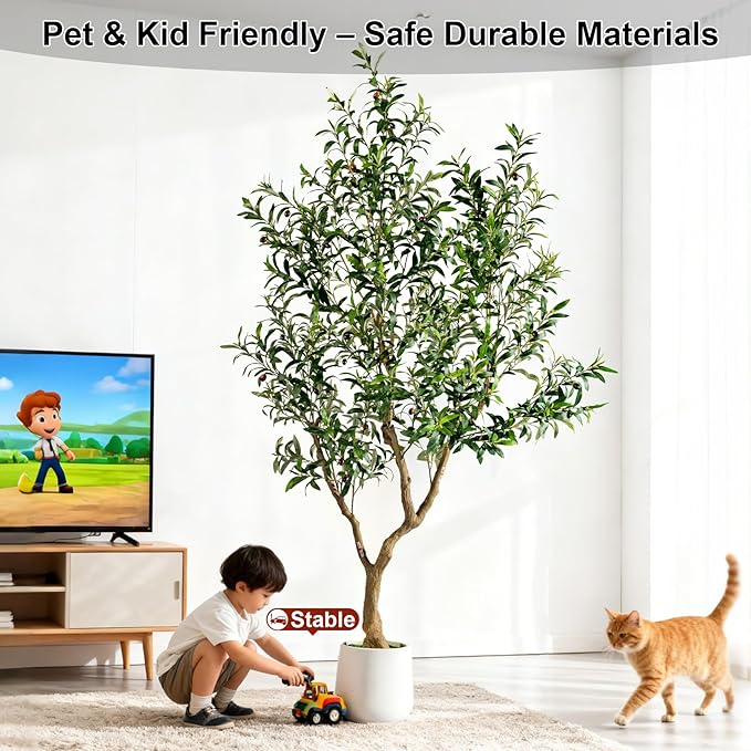Erimda 7FT Faux Olive Tree with Tall Exquisite Planter Artificial Olive Tree Tall, Potted Fake Olive Plant with 1710 Real Touch Leaves, Indoor Outdoor Home Garden Office Decor