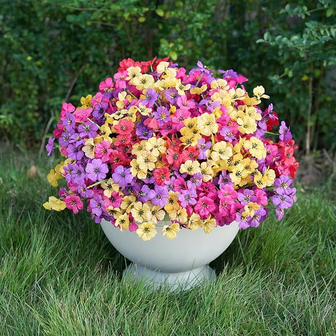 Stymedeca Artificial Flowers for Outdoor Faux Plants for Spring Summer Decoration, UV Resistant Realistic Silk Plastic Fake Flowers Garden Porch Patio Balcony Yard Front Home Decor, 24 Bundles