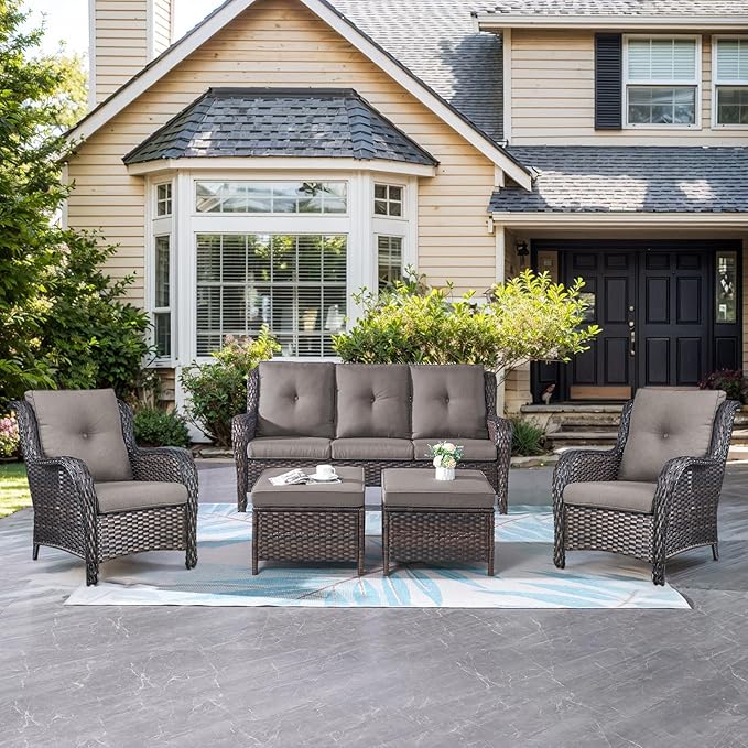 Belord Wicker Furniture 4 Pieces Outdoor Patio Furniture Set Patio Loveseat Sofa Set with Wicker Chairs and Coffee Table, Paito Conversation Set for Porch Garden Deck Balcony Poolside