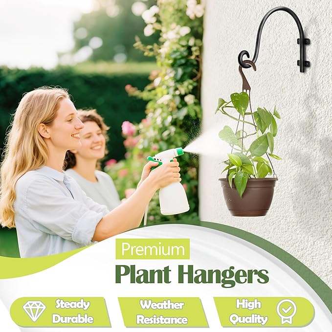 Lifyzoon Heavy Duty Hanging Plant Bracket - 2 Packs 12-Inch Bird Feeder Hangers, Black Metal Plant Bracket Wall Hook for Birdhouse, Wind Chimes, Hanging Lanterns, Easy to Install