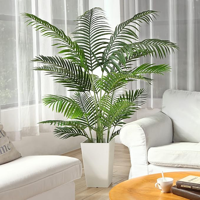 Fopamtri Artificial Areca Palm Tree 6 Foot UV Resistant Fake Palm Plant with 20 Trunks Potted Faux Tree for Indoor or Outdoor Decoration Silk Dypsis Lutescens Plants for Home Office, Set of 2