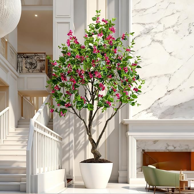 Artificial Bougainvillea Tree, 8FT UV Resistant Fake Bougainvillea Plant in Pot for Outdoor/Indoors, Realistic Faux Flowering Tree for Patio, Garden, Porch, Home Decor
