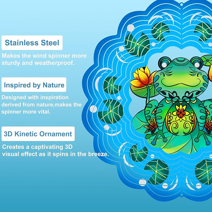 Frog Wind Spinners 3D Hanging Frog Statues Ornament Gifts for Women Mom Grandma,12inch Metal Wind Kinetic Sculpture for Outdoor&Indoor Decor, Yard Art, Garden Decoration