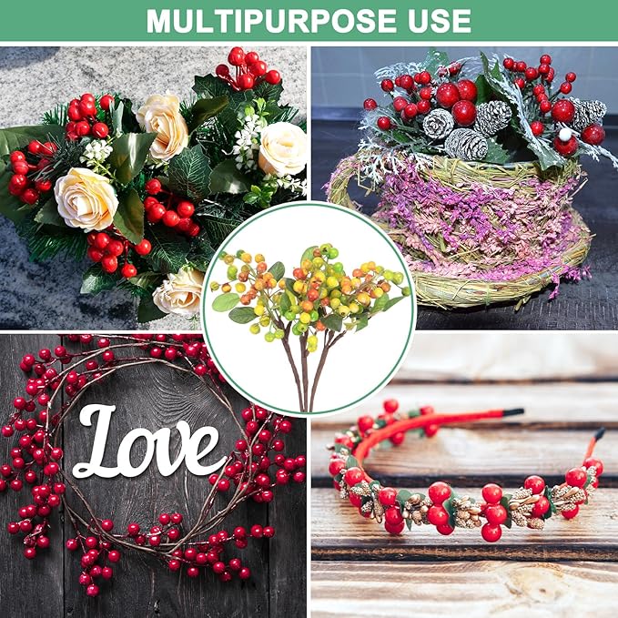3-Pack Artificial Berry, 9.8 Inch Faux Holly Berry Foam Faux Frosted Berries with Stems for Home/Wedding/Christmas/DIY/Party/Garden/Office [Yellow]