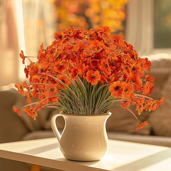 JEMONG 20 Bundles Artificial Fall Flowers Outdoor UV Resistant Fake Flowers No Fade Faux Plastic Plants Garden Porch Window Box Decorating (Fall Brown