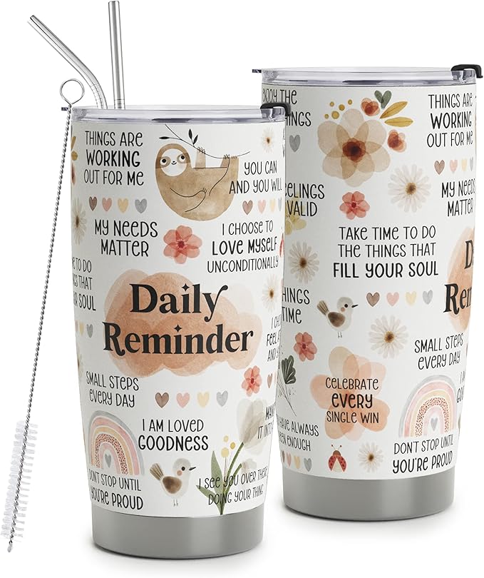 HOMISBES Positive Daily Affirmations For Women - Positive Thoughts Travel Mug - Inspirational Gifts - Mental Health Gift - Stainless Steel Tumbler 20oz