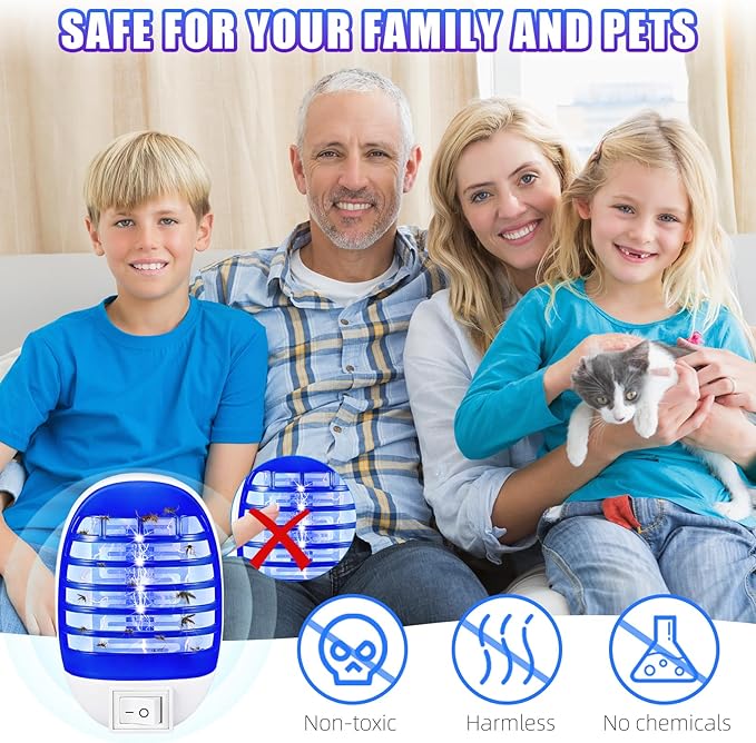 Indoor Bug Zapper Plug in Electronic Mosquito Zapper Fly Zapper Lamp for Bug Gnat Insect Trap for Home, Bedroom, Living Room, Office Indoor Use (Blue)