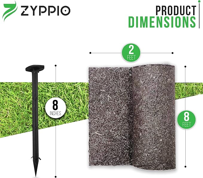 Black Rubber Mulch Border for Landscaping, 8' L x 2' W Roll, Natural-Looking Permanent Garden Barrier for Plants, Vegetables, and Flowers, Recycled and Sustainable, 16 Plastic Anchors Included