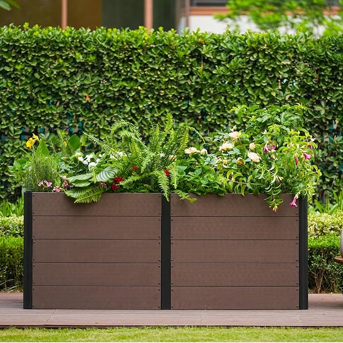 GarveeLife 48" x 25"x 29" Wood Look Raised Garden Bed Without Bottom, Outdoor Planter Box for Vegetables & Herbs, Durable Composite Deep Root Bed for Vegetables, Flowers in Backyard, Patio