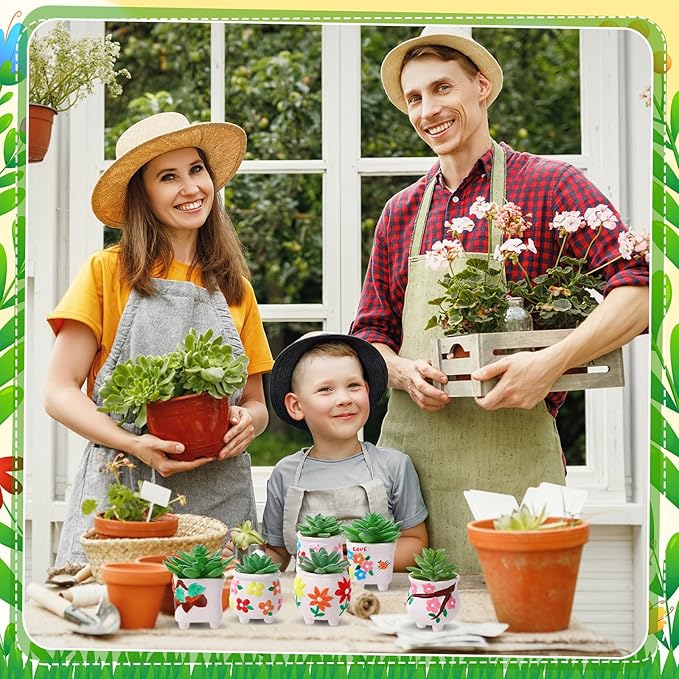 Leitee 18 Pcs Paint Your Own Ceramic Pot Bulk Fall Succulent Pots Ready to Paint Small Pot Mini Succulent Planters Pottery Painting for Spring Valentine Easter Craft(Lovely Flowers)