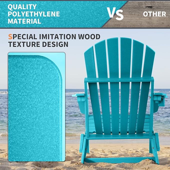 FUNBERRY Folding Adirondack Chair, All Weather HDPE Fire Pit Chairs with Cup Holder for Outdoor