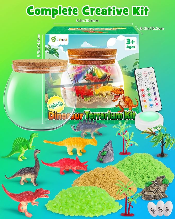 D-FantiX Dinosaur Toys Terrarium Kit for Kids, LED Dino Night Light, DIY Arts and Crafts Science Projects Kit, Birthday Gifts for Boys Age 3 4 5 6 7 8-12 Year Old