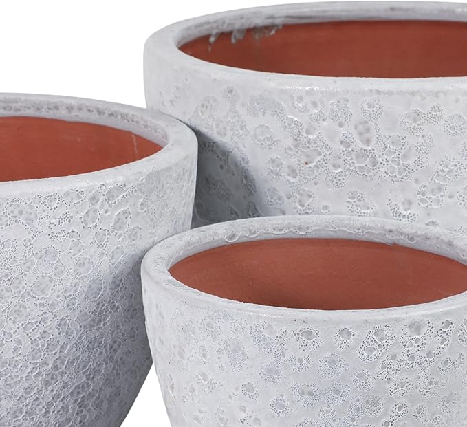 Pottery Clay Planter Pots Set - Planters for Versatile Plant Styling, Indoor & Outdoor Patio and Garden Display, Textured Home Decor Design for Modern Outdoor and Calm Interiors – 10" 7" 6", White