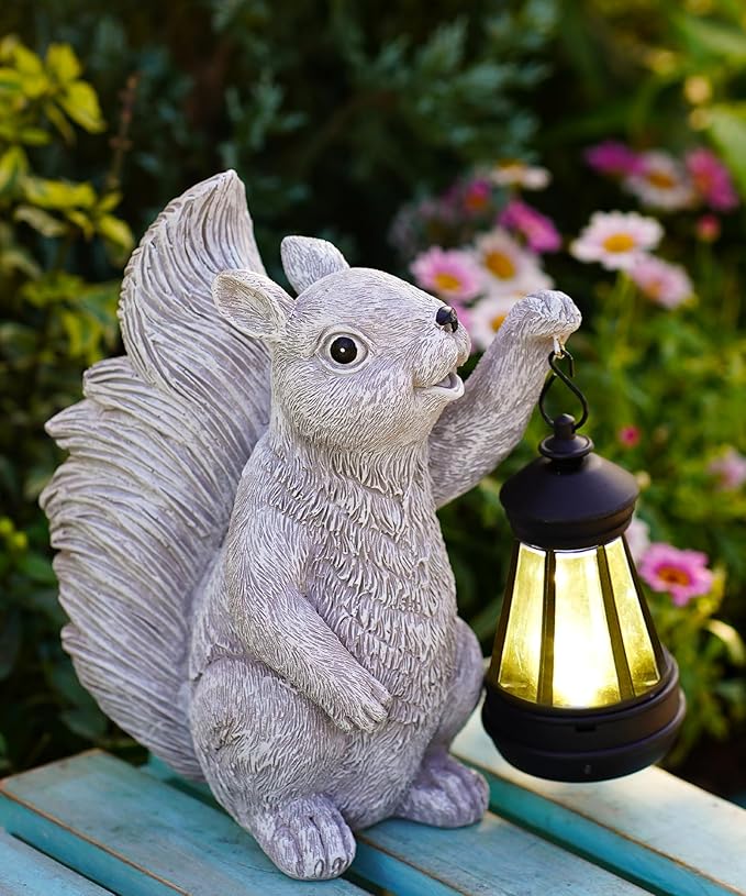 Nacome Solar Squirrel Statues for Garden Decor: Outdoor Sculptures for Clearance Outside Lawn Ornaments Porch Patio Balcony Yard - Christmas Birthday Gifts for Mom Grandma