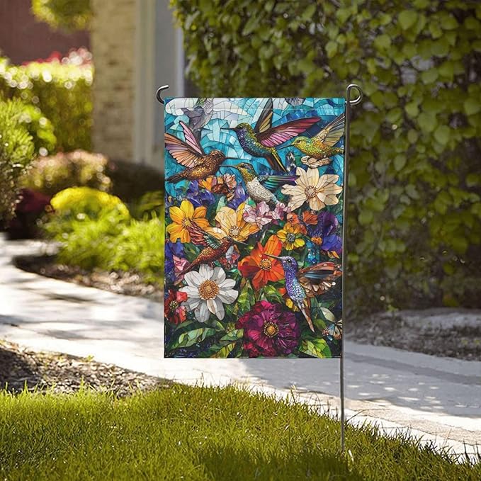 Hummingbird Garden Flag Small Flag Vertical Double Sided Outdoor Yard Flags 12.5x18 Inch for Decorative House Lawn