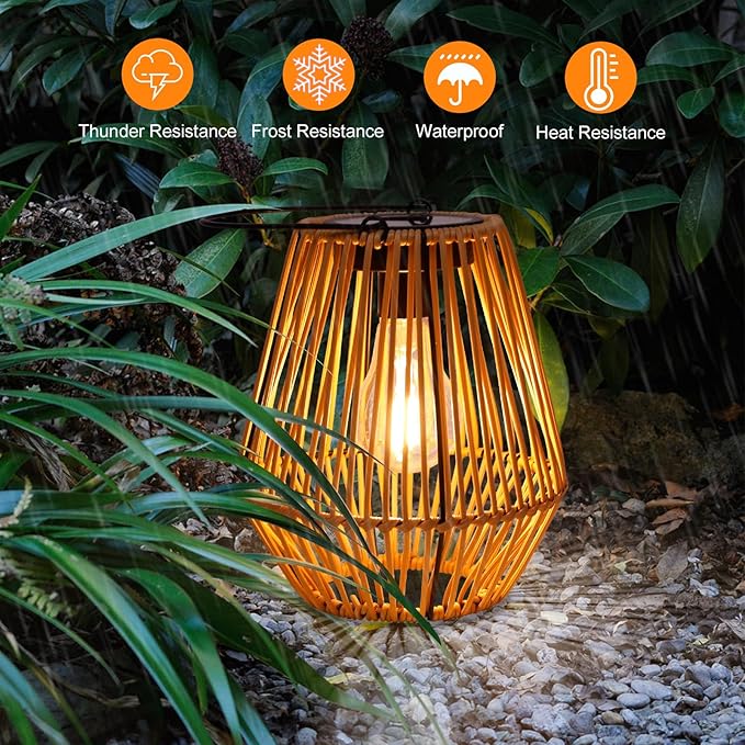 Solar Lanterns,Livinlarge Solar Lights Outdoor Waterproof Boho Light for Outside Hanging Rattan Lantern Decoration for Garden,Yard,Patio,Porch,Trees,Lawn,Pathway,1 Pack