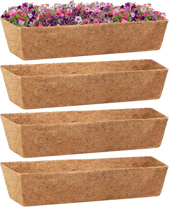 Legigo 4 Pack 30 Inch Square Coco Liners Planter Baskets Liner- Natural Coconut Coir Fiber Liner Replacement, Window Box Liners Trough Coconut Liners for Wall Planter Garden Deck Fence Flower Baskets