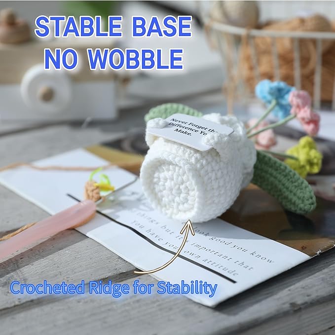 YOOJEE Forget-Me-Not Positive Crochet Flowers Plants Gift Handmade Desk Decor with Card “This is a Little Reminder” Appreciation Inspirational Gift for Coworkers Women Employee Teacher Best Friend Mom
