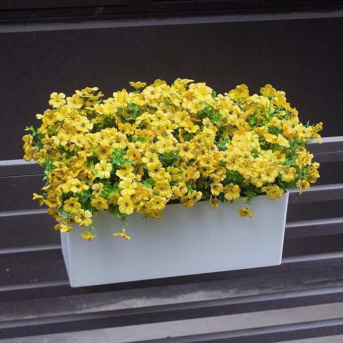 HIFORESTAR Yellow Artificial Outdoor Flowers 12 Bundles Fake Daisy Faux Mums Fall Plants Cheerful Weatherproof Floral Arrangements Decoration for Outside Landscaping Decor (Yellow Daisy)