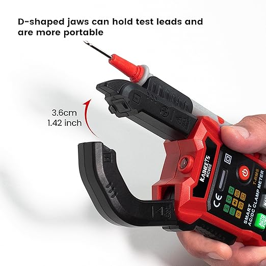 KAIWEETS Smart Digital Clamp Meter with D-Shaped Jaws, Clamp Multimeter with Inrush Current Function, Auto-ranging Amp Meter Built-in HD Color Screen, Measures AC/DC Current Voltage Temperature NCV