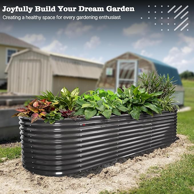 A ANLEOLIFE 30" Extra Tall Galvanized Raised Garden Beds Outdoor, 10x3x2.5ft Large Oval Metal Planter Boxes for Planting Vegetables, Flowers, Fruits, Eco-Safe & Easy Setup, Quartz Grey