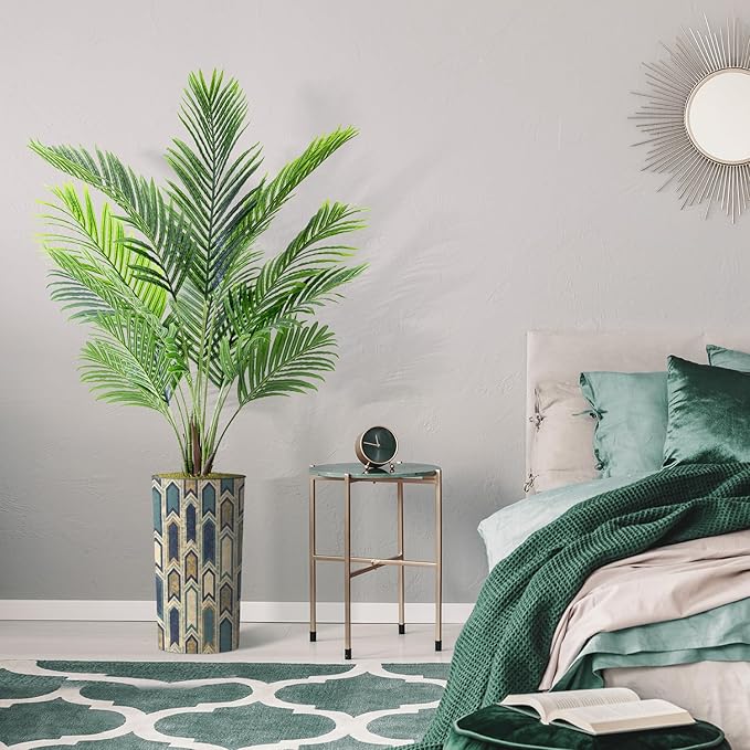 Artificial Tree in Modern Polygon Pattern Effect Planter, Fake Areca Tropical Palm Silk Tree for Indoor and Outdoor Home Decoration - 66" Overall Tall (Plant Pot Plus Tree)