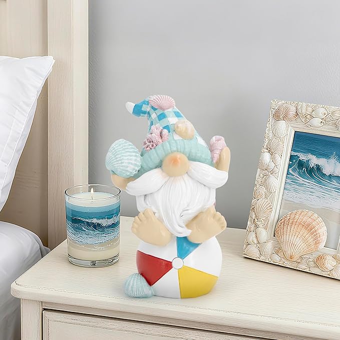 Hodao Ocean Elf Figurines with Seashell & Conch – Coastal Nautical Beach Elf Decor for Coastal Living Room, Ocean Themed Home Tabletop Decoration, Gift for Retirees & Enthusiasts (Blue-1)